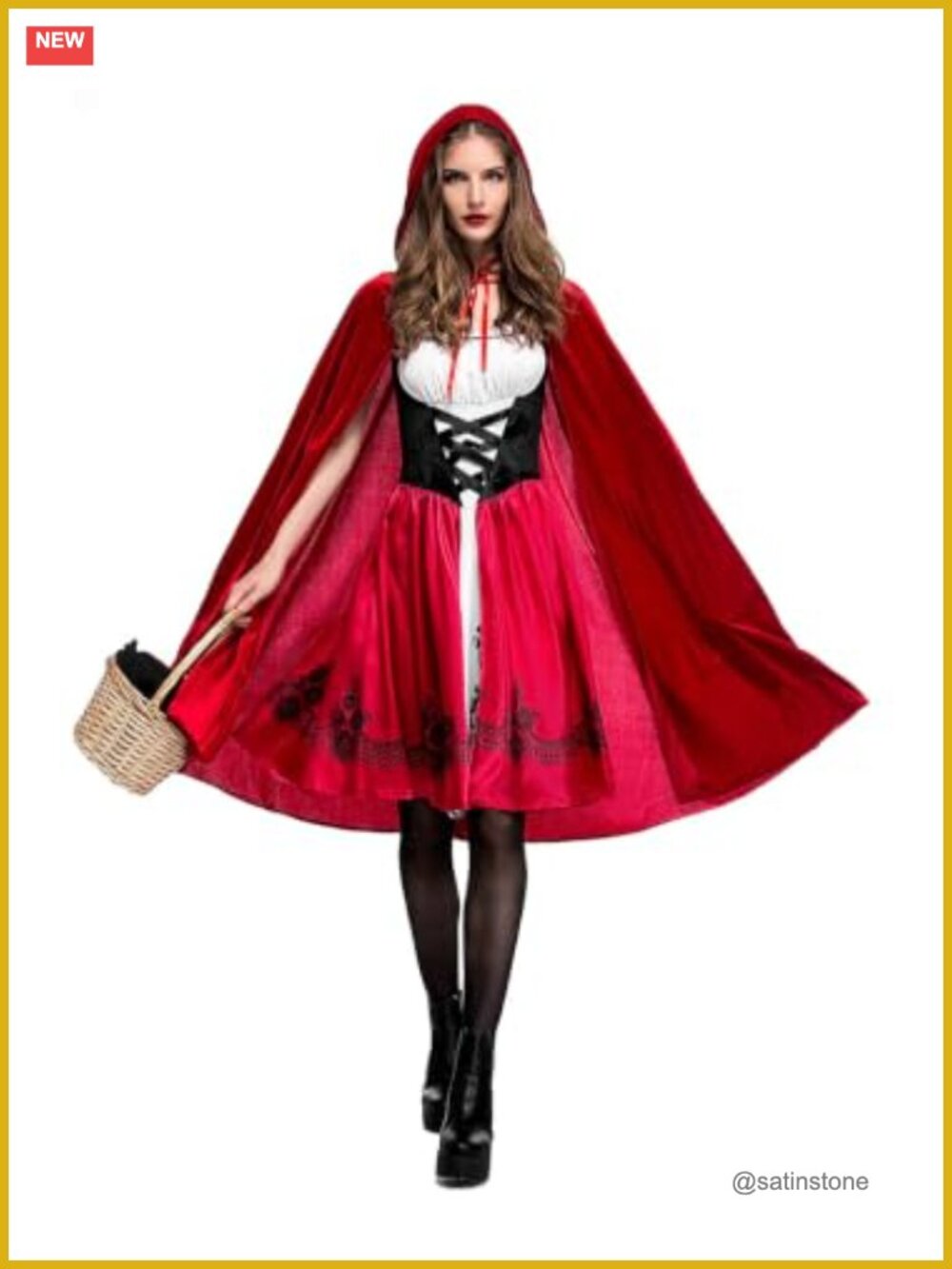 Red Riding Hood Costume Corset Dress with Hooded Cape for Halloween Party